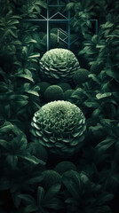 abstract background green Labyrinths of gardens top view. Generative AI