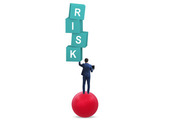 Risk management concept with balancing businessman
