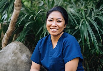 Hawaiian Nurse Enjoying Nature's Serenity. Generative AI. - obrazy, fototapety, plakaty