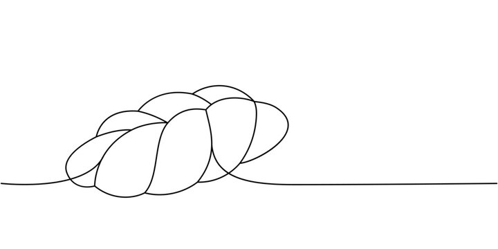 Challah, braided bread one line continuous drawing. Bakery pastry products continuous one line illustration. Vector minimalist linear illustration.