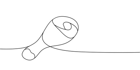 Chicken drumstick one line continuous drawing. Fresh chicken meat continuous one line illustration. Vector minimalist linear illustration.