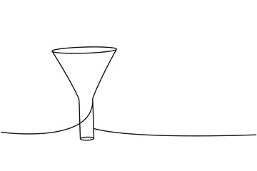 Filter funnel one line continuous drawing. Laboratory glass equipment continuous one line illustration. Vector minimalist linear illustration.