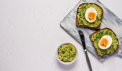 Blank food photography of sandwich with rye bread, egg, avocado, cress salad, lime, toast, breakfast, dieting