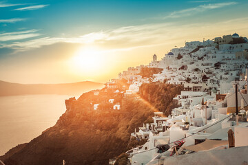 Sunset view from Imerovigli town of  Santorini island in Greece - 593380405
