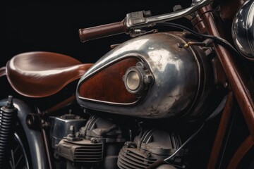 Vintage motorcycle closeup details. Generative AI.