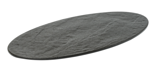 Empty black oval board for serving food on a white isolated background