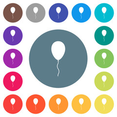 Single balloon solid flat white icons on round color backgrounds