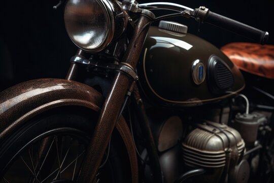 Old motorcycle closeup details. Generative AI.