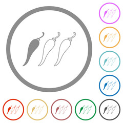 Mild chili pepper level flat icons with outlines