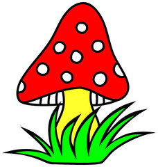 Mushroom clipart. Toadstool icon. Cartoon illustration.