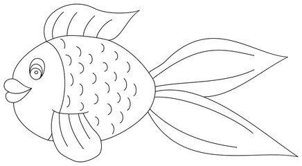 Goldfish, outline fish illustration. Coloring book page for children.