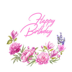 Obraz na płótnie Canvas Happy birthday card. Party invitations with watercolor flowers.