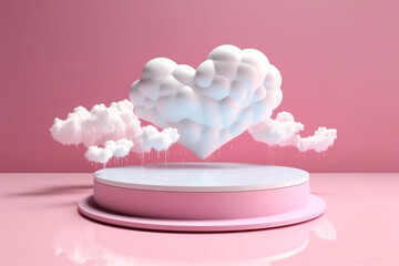 Enchanting pink display on water with heart frame. Nature-themed cosmetic product promotion. Generative ai.