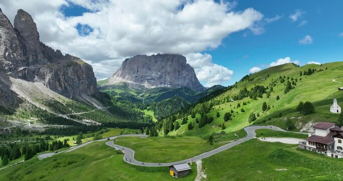 Dolomites Mountain Peaks Valley Drone