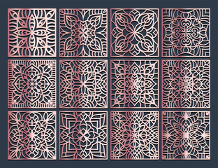 Lotus Mandala Vector Template Set for Cutting and Printing. Oriental silhouette ornament. Vector coaster design	