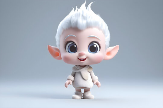 Elf on a white background. Adorable fantasy character. Generated by generative AI.