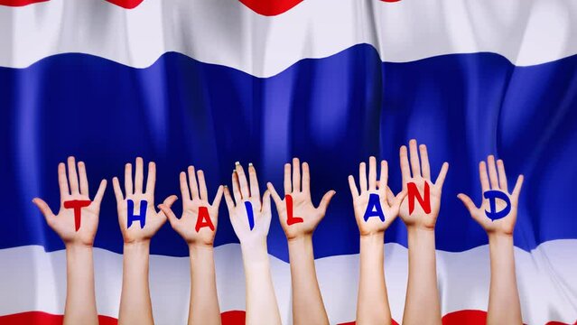 Thailand Country Flag with animated hands written letters, to make name of country