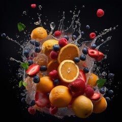 Fototapeta na wymiar Fruits in the Air - Colorful Fruit Explosion