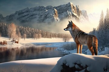 Wild wolf in the snowy forest, wildlife scene Generative AI
