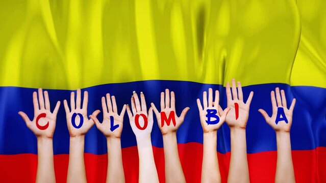 Colombia Country Flag with animated hands written letters, to make name of country