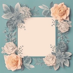 Vintage Blue Blank Picture Frame with Rustic Flowers - Perfect for Messages