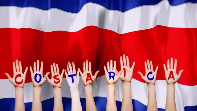 CostaRica Country Flag with animated hands written letters, to make name of country