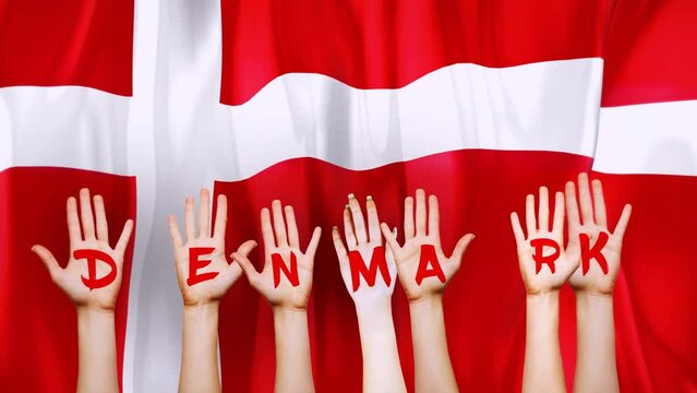 Denmark Country Flag with animated hands written letters, to make name of country