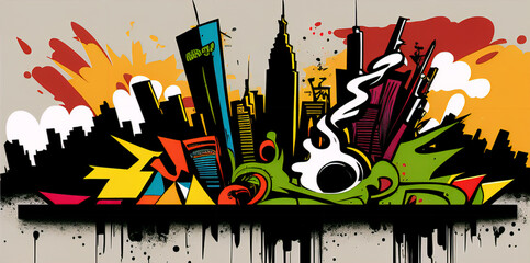 Obraz premium City Silhouette Graffiti Art 