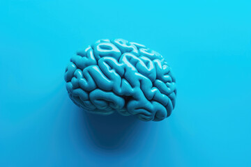Blue Human brain Anatomical Model 3d. Mental health is important. Studio shot. Copy space. Generative AI.