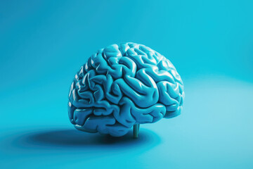 Blue Human brain Anatomical Model 3d. Mental health is important. Studio shot. Copy space. Generative AI.