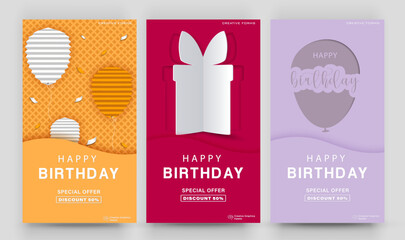 Happy Birthday banner.  Editable post template set for banner sale, presentation, invitation, stories, streaming.