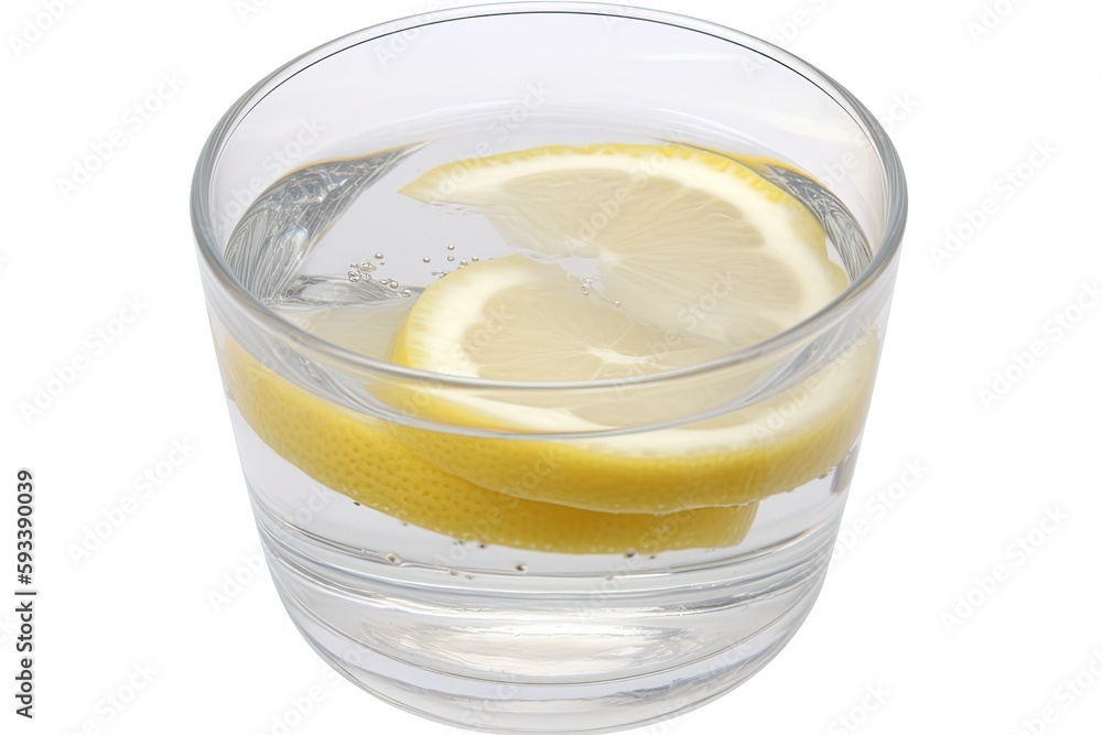 Poster refreshing glass of water with slices of lemon in it. generative ai