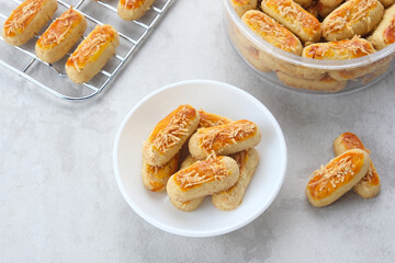 Crunchy Kaastengels Cookies. Dutch influenced Indonesian cookies, popular during Eid Al Fitr in Indonesia
