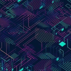 Fototapeta premium Seamless Futuristic Cyberpunk Pattern with Neon Lines and Geometric Shapes 