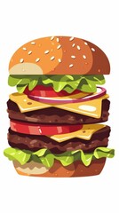 A digital illustration of a delicious burger. Generative AI. 