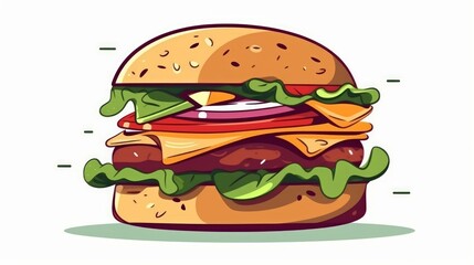 A digital illustration of a delicious burger. Generative AI. 