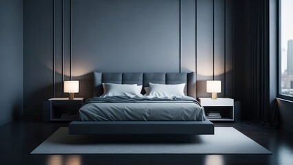 A modern spacious bedroom mockup