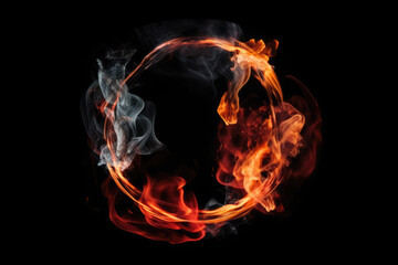 Obraz na płótnie Canvas Fire and smoke circle on black background, flame design element