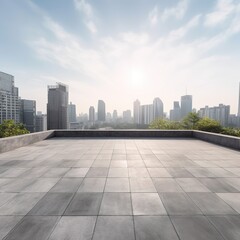 Skyline panorama and buildings with empty concrete square floors. generative ai