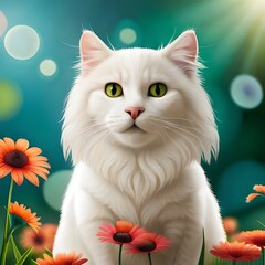 Fototapeta premium Cute white cat, Cute cat in the garden