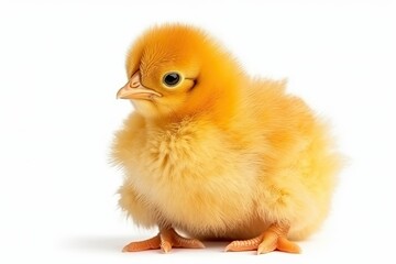 Fototapeta premium cute yellow chick sitting on a white background. Generative AI