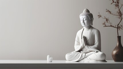 Minimalist Monochrome Buddha Statue with Copy Space