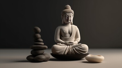 Minimalist Monochrome Buddha Statue with Copy Space