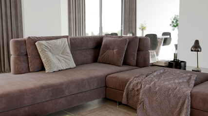 Large luxury modern bright interiors Living room mockup banner illustration 3D rendering