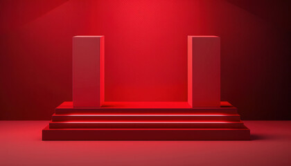 Realistic 3D red theme podium for product display. Created with Generative AI Technology