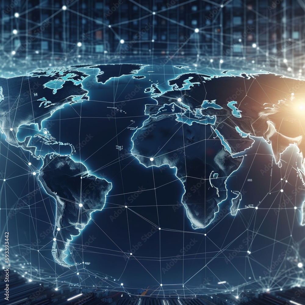 Poster world map with a logistic network distribution and a logistics industrial container cargo freight sh