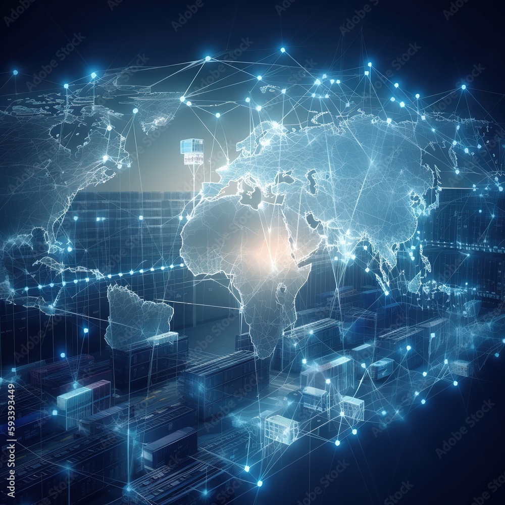 Aufkleber world map with logistic network distribution on background and logistics industrial container cargo 