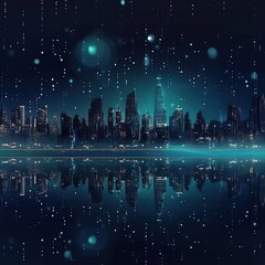 Abstract Futuristic City , Digital Cityscape background. transparent city landscape, Dots Building in the night City, sci-fi, skyline Perspective. generative ai