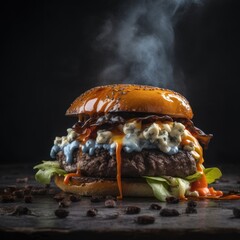 Smoked Blue Cheese Blues Burger - Generative Ai Illustration