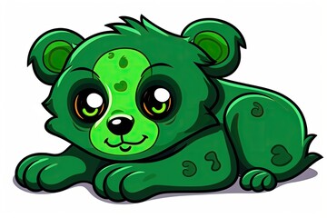 Obraz premium cute green teddy bear with big eyes in a relaxed position. Generative AI
